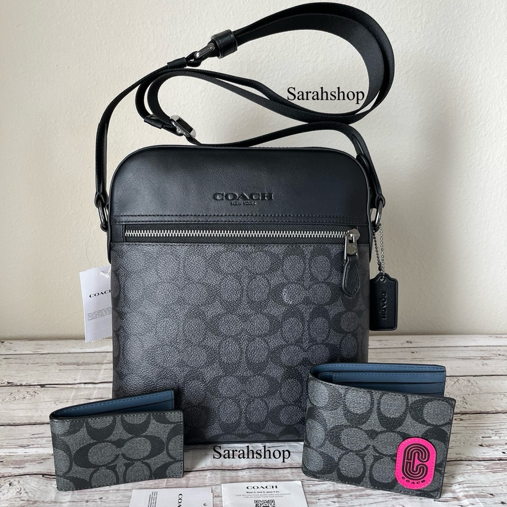 ✅Coach Houston Flight Bag In Signature Set